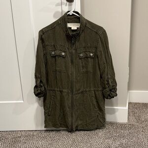 Treasure & Bond Military-Style Zip Jacket in Olive Green